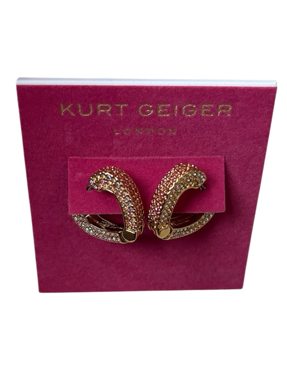 Kurt Geiger Pave Heart Huggie Hoop Earrings NWT